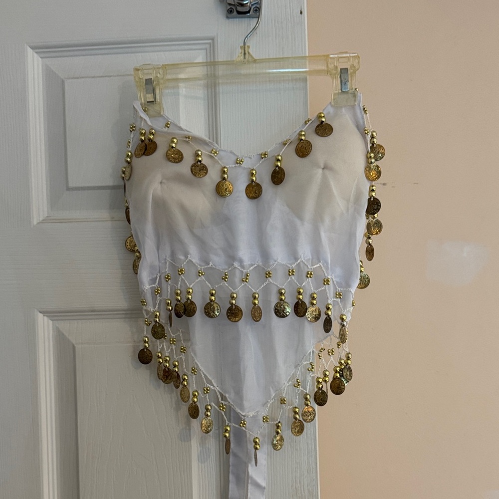 White Belly Dance Top with Gold Coins